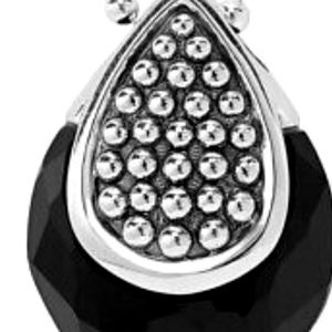 LAGOS Caviar Sterling Silver Onyx Pendant 34" Necklace Ball Chain.